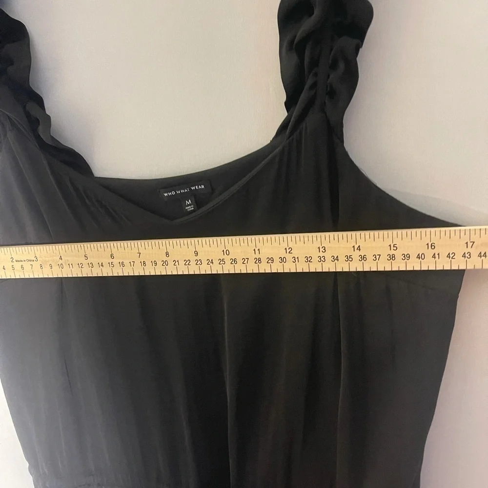 WHO What Wear Little Black Drawstring Waist Dress Gathered Straps Medium
